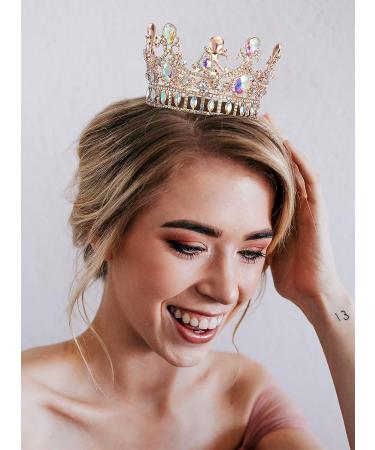 SweetV Rose Gold Queen Crown | Iridescent Crystal Birthday Cake Topper | Costume Tiaras for Wedding Halloween Baby Shower - Buy Online on SooperMarket.com
