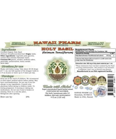 Organic Holy Basil Alcohol-Free Liquid Extract - 4 oz Glycerite for Stress Relief - Buy Online on SooperMarket.com