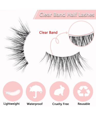 Heracks Half Lashes 14 Pairs - Natural Wispy Cat-Eye Faux Mink False Eyelashes with Clear Band - Reusable DIY Cluster Lashes - 2 Styles Mixed for Soft and Fluffy Look - 3/4 Corner Lashes - By Heracks - Buy Online on SooperMarket.com