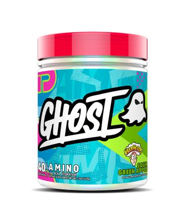 GHOST Amino: Essential Amino Acid Supplement, Warheads Sour Green Apple - 20 Servings - Intra-Workout Powder for Hydration & Recovery 4.5g BCAA & 5.5g EAA - Soy & Gluten-Free, Vegan