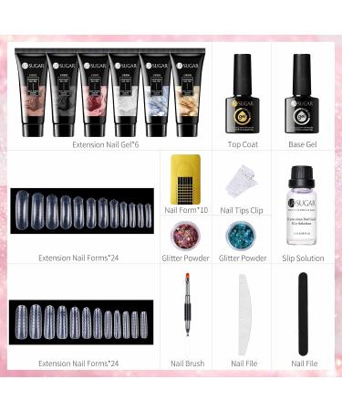 UR SUGAR Poly Gel Nails Set | 6 Colors Nail Extension Builder Gel Kit with Base & Top Coat | DIY Manicure at Home | Glitter Nude & Clear Polygel - Buy Online on SooperMarket.com