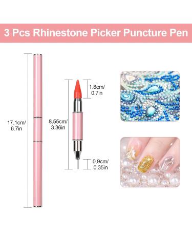 Omsscun 3 Pcs Rhinestone Picker Tool Dual-Ended Rhinestone Pen Rhinestone Applicator Gem Pick up Tool with Wax and Stainless Steel Heads for DIY Nail Art Diamond Painting (White + Pink + Blue) - Buy Online on SooperMarket.com