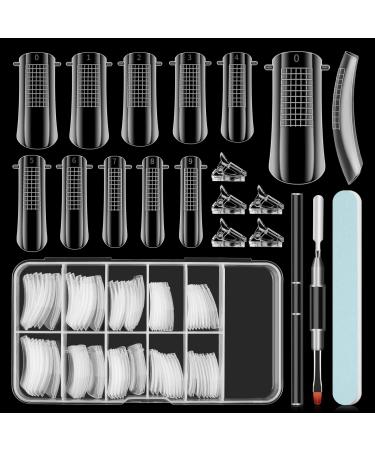 Saviland Dual Nail Forms Set Clear Dual Forms for Poly Gel Nail 100PCS Nail Extension Gel Nail Molds Full Cover Nail Tip 10 Sizes with Dual-end Poly Nail Gel Brush Manicure Tools for Nail Salon Home DIY