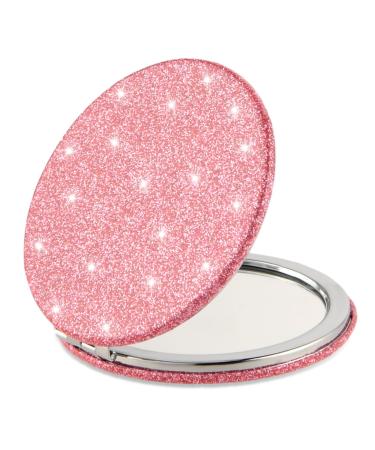 Dimeho Travel Makeup Mirror Magnifying Compact Cosmetic Mirror Portable Mini Pocket Mirror Round Double-Sided 2X/1X Folding Handheld Mirror for Purses Travel(Pink)