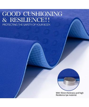 JELS Extra Thick 10MM Yoga Mat - Ergonomic 3D Non Slip Design - SGS Certified TPE Material - For Men and Women - Includes Carrying Strap - Ideal for Yoga, Pilates, and Floor Workouts - 72x26 - Blue - Buy Online on SooperMarket.com