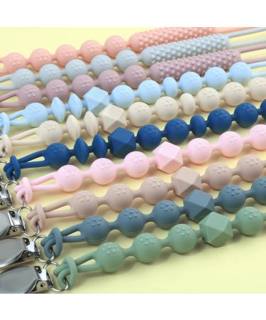 Silicone Dummy Clip Set for Teething Baby - Beige Oatmeal, Pastel Blue & Glacier Grey | Binky Holder for Boys and Girls - Flexible Soother Chain - Unisex Newborn Dummies - 1-Piece Design - Buy Online on SooperMarket.com