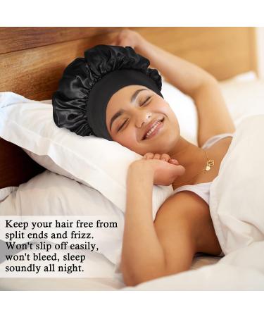 Satin Silk Bonnet Set for Sleeping - 4 Pcs Elastic Wide Band Hair Wraps (Black Red Purple Gold) - Soft & Breathable Sleep Caps - 12.6 Inch - Buy Online on SooperMarket.com