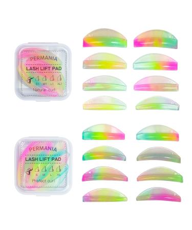 PERMANIA Lash Lift Rods 16 Piece/8 Sizes Reusable Silicone Eyelash Perm Curler with 2 Type Curl U' and 'C' Curl Suitable for All Eye Shapes DIY Makeup Beauty Tool (Colorful)