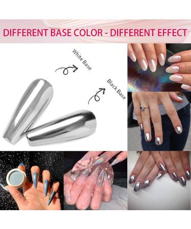 Chrome Nail Powder Kit with Black & White Gel Polish Set - Metallic Aurora Glazed Donut Glitter for Women & Girls - Manicure Gift Set - Buy Online on SooperMarket.com