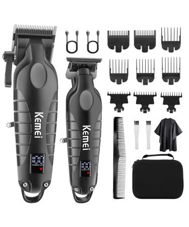 Kemei Hair Clipper and Trimmer Set Professional Cordless Hair Clipper for Men Electric Beard Trimmers Barber Hair Cuttings Kit T Blade Trimmers for Men with LCD Display KM-2290 KM-2293