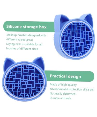 NOLITOY 2-in-1 Makeup Brush Storage Box & Sponge Holder | Silicone Brush Cleaning Mat | Drying Rack & Stand for Makeup Tools - Blue 11x2.5cm - Buy Online on SooperMarket.com