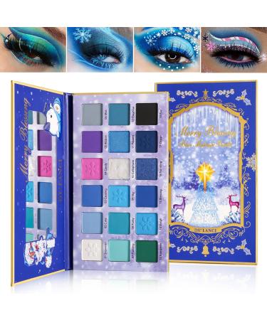 Blue Christmas Eyeshadow Palette Highly Pigmented 18 Colors Bright Dark Navy Blue Matte Shimmer Eye Shadow Palette Long Wear Blue Pink Purple Eyeshadow Pallet for Christmas Stage Costume Blendable