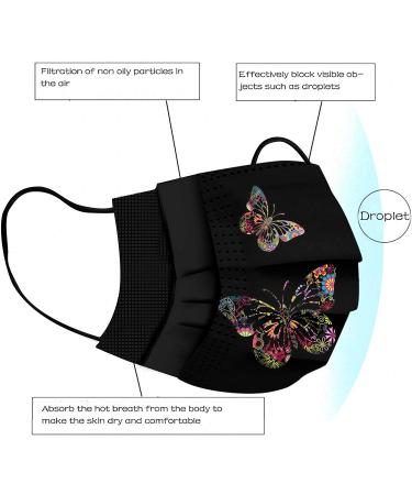 50Pcs Butterfly Printed Black Disposable Face Masks for Adults | 3-Ply Protection with Elastic Earloop and Nose Clip | Comfortable, High Filtration & Ventilation - Buy Online on SooperMarket.com