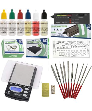 Gold Silver Platinum Diamond Jewelry Tester Appraisal Kit 10K 14K 18K 22K 24K Electronic Scale Test 30X Eye Loupe Magnifier Precious Metals 999 925 Scrap
