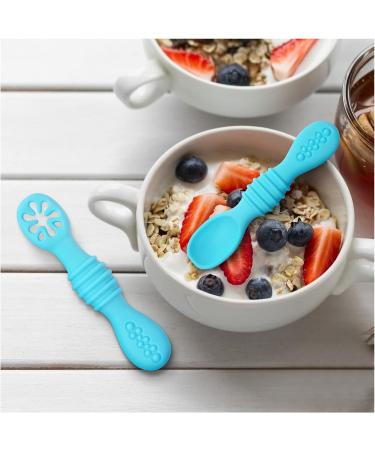 Vicloon Baby Fork and Spoon Set - 2Pcs Silicone Self Feeding Utensil for Infant/Toddler - Easy Grip Toddler Cutlery Kit in Blue - Buy Online on SooperMarket.com