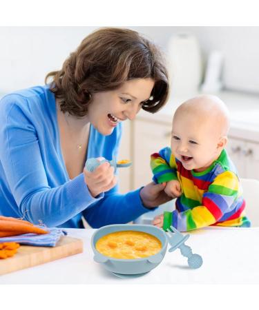Lanjue Silicone Suction Bowl Set for Baby Toddler | BPA Free Non Slip Weaning Bowl with Spoon & Fork | Blue - Buy Online on SooperMarket.com