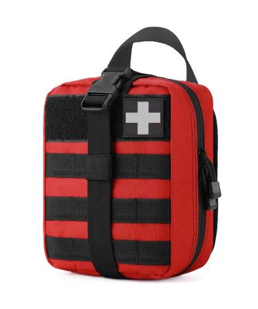 1000D Molle Ifak Pouch Rip Away, Tactical Tear Away Medical Pouch Empty, Military First Aid Pouch Bag Only for Camping Hiking Travel Red