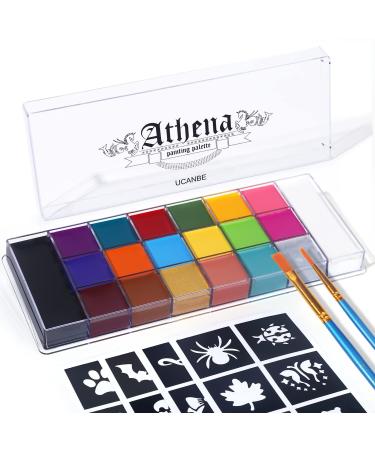 UCANBE Oil Based Face Body Painting Kit - Large Deep Pan, 20 Vivid Color SFX Makeup Paint with 24 Stencils & 2pcs Brushes, Professional Makeup Palette for Art, Theater, Halloween, Parties and Cosplay Set #2