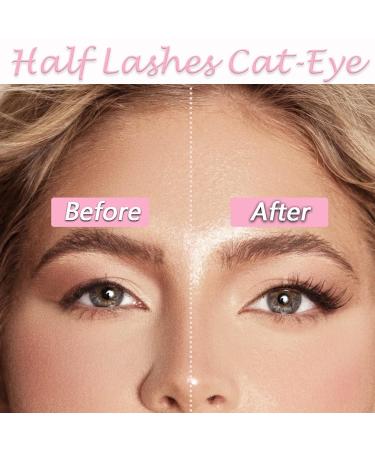 Heracks Half Lashes 14 Pairs - Natural Wispy Cat-Eye Faux Mink False Eyelashes with Clear Band - Reusable DIY Cluster Lashes - 2 Styles Mixed for Soft and Fluffy Look - 3/4 Corner Lashes - By Heracks - Buy Online on SooperMarket.com