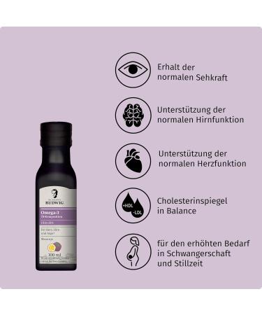 Dr.Budwig Omega 3 DHA+EPA Maracuja (100ml) - Vegan Liquid Algae Oil for Kids & Adults - High EPA & DHA Linseed Oil Blend - Buy Online on SooperMarket.com