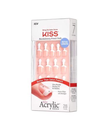 KISS Salon Acrylic French Nail Manicure Set - Petite Square Crush Hour, Pink Gel Glue, Mini File, Manicure Stick, 28 Fake Nails - Buy Online on SooperMarket.com