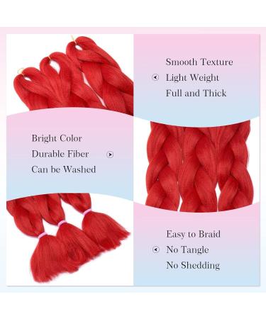 Tess Braids Extensions 60 cm | 5 Pack Jumbo Kanecalon Hair Extensions | Hot Red Box Braids - Premium Quality 100g Bundle - Buy Online on SooperMarket.com