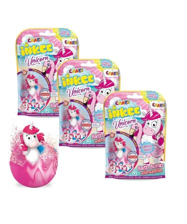 INKEE UNICORN BEACH | Set of 3 unicorn bath bombs with surprise 3x children's bath bombs with unicorn figure popcorn aroma pack of 3