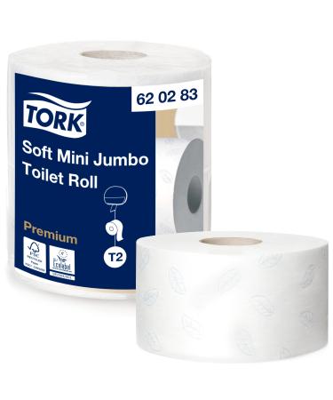 Tork 620283 Soft mini jumbo toilet paper in premium quality for the tork t2 mini jumbo toilet paper system / toilet paper 2-layer in white 2 x 850 sheets 1 piece (2-pack) Premium 2-layer