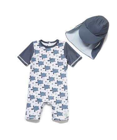 BONVERANO Baby Boys Swimsuit Toddler Bathing Suit Short-Sleeve Zipper One Piece Swimwear with UPF 50+ Sun Protection 2-3 Years Grey Turtle