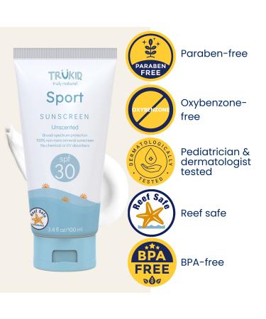 TruKid Sport SPF30 Face Sunscreen - Unscented Natural Reef-Friendly | Travel Size Baby & Kids Sunscreen - Water Resistant Beach Defense for All Ages - Buy Online on SooperMarket.com