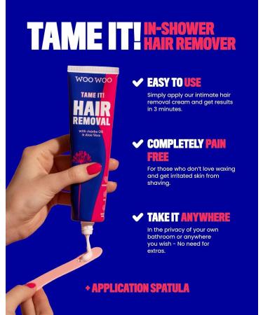 WooWoo Tame It! Natural Intimate Hair Removal Cream - Painless Vegan Depilatory for Sensitive Skin - 200ml Pack - Women's In-Shower Hair Remover with Aloe Vera - Buy Online on SooperMarket.com