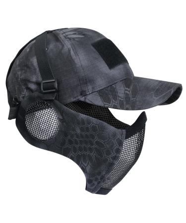 YzpaCc Airsoft Half Face Mask and Hut Set Stahl Mesh Mask with hearing protection and Baseball Cap Tactical protective mask for CS Game BB Gun Paintball Hunting Shooting Camouflage 6