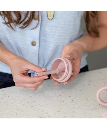 Cute 2-1 Silicone Straw Sippy Cup - 5.4oz Spill-proof for Babies 6+ Months - Double Handles, Angled Straw, Grooved Body, Includes Cleaning Brush (Pink) - Buy Online on SooperMarket.com