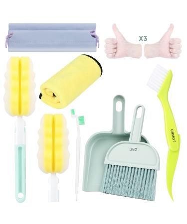 UNMOT Pet Cage Cleaner Set for Rabbit Cages Guinea Pig Hamster Cat Ferret Birds Parrot Chinchilla for Small Animals Pet Playpen Bedding Cleaning Brush Dustpan and Broom Foam Sponge