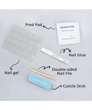 LADYING 24 Pcs Gel False Nails Short Almond French Tip Gradient White Fake Nails with Nail Glue - Women's Nail Art Kit - Buy Online on SooperMarket.com