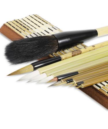 11 Pcs Chinese Calligraphy Brushes Set Japanese Style Sumi Painting Drawing Brushes Writing Brush Kanji Art Brush with Roll up Bamboo Brush Holder