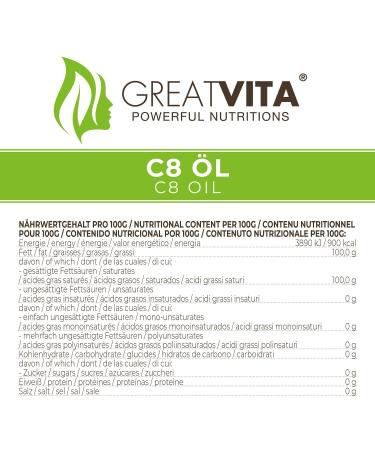 GreatVita C8 Oil 2x500ml | 100% Caprylic Acid MCT Oil | Tasteless Coconut Oil | Premium Quality for International Shipping - Buy Online on SooperMarket.com