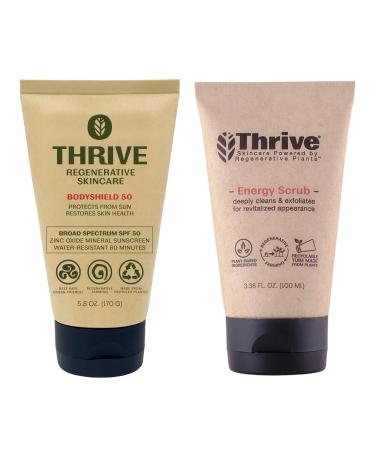 Thrive SPF50 Protect & Exfoliate Superplant Skin Care Set - Gift Set with Reef Safe SPF50 Mineral Sunscreen & Face Scrub - Vegan Made in USA