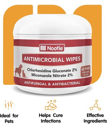 Nootie Medicated Dog Wipes - Antifungal, Antimicrobial, Antibacterial - 2% Chlorhexidine & Micronazole - 60 Pads - Buy Online on SooperMarket.com