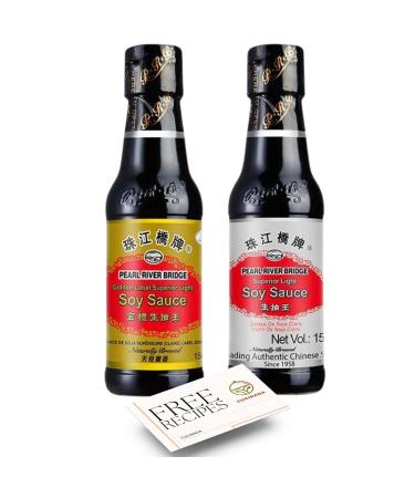 Light and Dark Soy Sauce Combo Pack (150 ml each x 2) | Pearl River Bridge Superior Dark and Light Soy Sauce | Soya Sauce | Authentic Chinese Soy Sauce