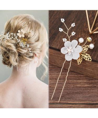 25 Pack Flower Leaf Pearl Bridal Hair Pins Clips - U-Shaped Barrettes with Rhinestone Crystal - Wedding Hair Accessories for Women, Girls, Brides - Buy Online on SooperMarket.com