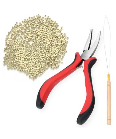Vlasy Hair Extensions Tools Kit Professional Tools with Hair Extension Pliers Loop Threader and 200PCS 3.0mm Silicone Hair Extension Rings Beads Links (Blonde) Blonde Beads Loop Threaders Pliers Set