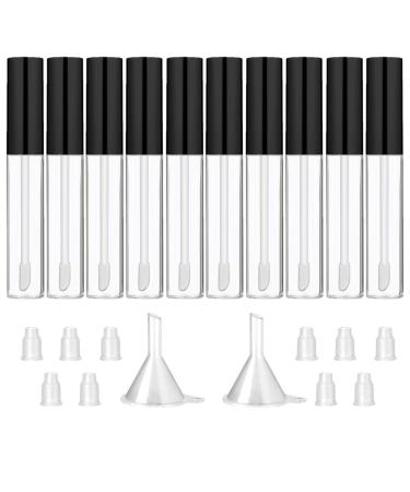 GTHER 10PCS 10ML Empty Lip Gloss Containers Tube with Wand  Refillable Lip Balm Bottles  Lipstick Sample Container and Funnel and Rubber Stoppers for Girls DIY Lip Samples  Black Top