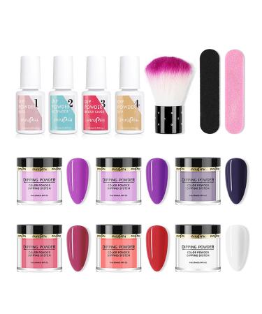 Roseflower Dipping Powder Nails Kit 6 Colors Nude Dip Nails Powder Starter Kit with Base Coat Top Coat Staubinel Nail Fee - Diy Salon Manikure at Home - BLASSING GLING SHING LAITS HAINTED SHOULD for 3 weeks
