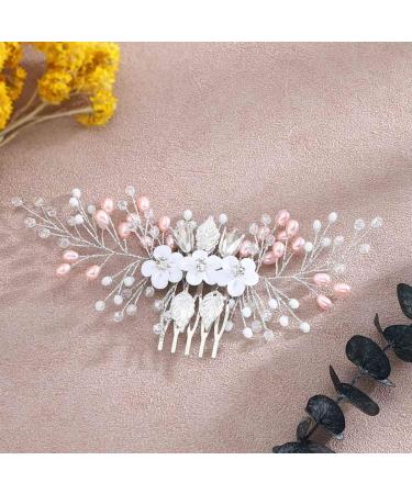 Vatocu Flower Bride Wedding Hair Comb Pearl Headpieces Silver Crystal Bridal Hair Accessories for Women and Girls - Buy Online on SooperMarket.com