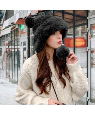 Peicees Women's Winter Fluffy Bomber Hat with Fur Pompom - Black - Buy Online on SooperMarket.com
