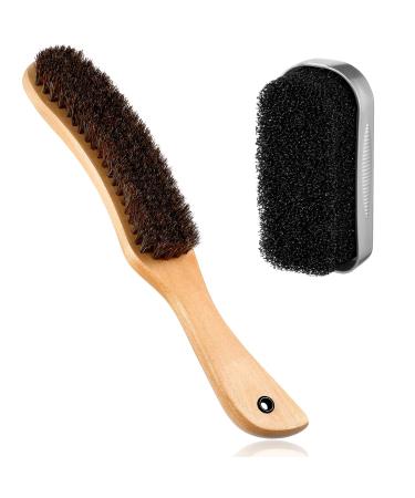 2 Pieces Hat Brush and Cleaning Sponge Set Horse Hair Wood Hat Brush Hat Clean Sponge Polish Felt Brushes Fedora Hat Cleaning Kit for Felt Hat Cowboy Hat Baseball Hat