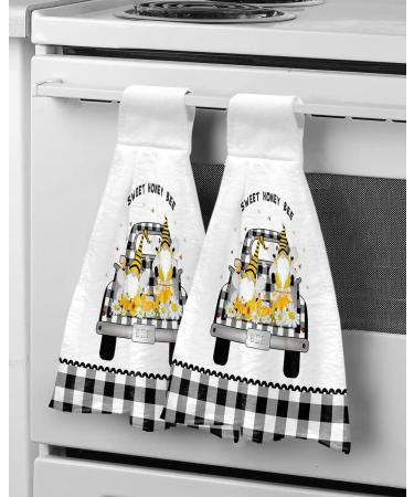 Farmhouse Gnome Honeybee on Truck Country Plaid Hand Towels - Set of 2 | Absorbent Kitchen and Bathroom Towels | Durable Hanging Washing Cloths for Home Cleaning Decor - Buy Online on SooperMarket.com