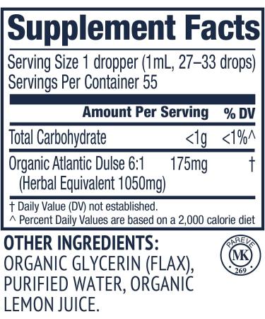Vimergy Organic Atlantic Dulse Extract 55ml - Liquid Seaweed Supplement for Healthy Eyesight and Thyroid - Alcohol-Free, Gluten-Free, Vegan & Paleo Friendly - Buy Online on SooperMarket.com