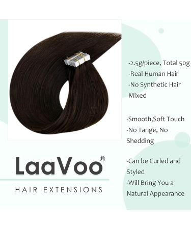 Laavoo Real Hair Extensions | Tape-In Dark Brown Remy Hair 55cm | 20pcs 50g #2 - Buy Online on SooperMarket.com